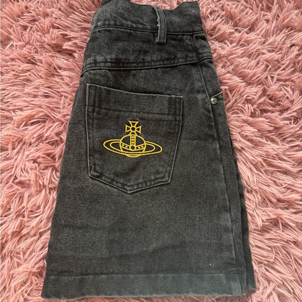 Black Denim Skirt with Yellow Orb Logo